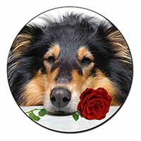 A Rough Collie Dog with Red Rose Fridge Magnet Printed Full Colour