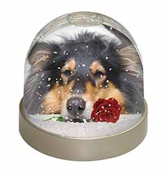 A Rough Collie Dog with Red Rose Snow Globe Photo Waterball