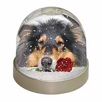 A Rough Collie Dog with Red Rose Snow Globe Photo Waterball