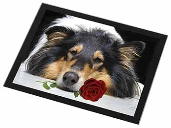 A Rough Collie Dog with Red Rose Black Rim High Quality Glass Placemat
