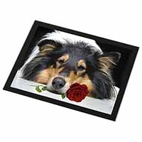 A Rough Collie Dog with Red Rose Black Rim High Quality Glass Placemat