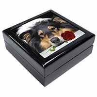 A Rough Collie Dog with Red Rose Keepsake/Jewellery Box