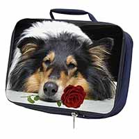 A Rough Collie Dog with Red Rose Navy Insulated School Lunch Box/Picnic Bag