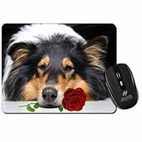 A Rough Collie Dog with Red Rose Computer Mouse Mat