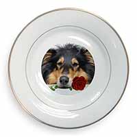 A Rough Collie Dog with Red Rose Gold Rim Plate Printed Full Colour in Gift Box