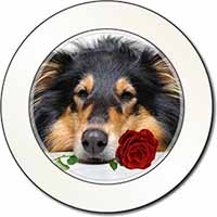 A Rough Collie Dog with Red Rose Car or Van Permit Holder/Tax Disc Holder