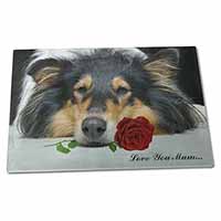 Large Glass Cutting Chopping Board Rough Collie+Rose 