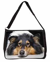 Tri-Colour Rough Collie Dog Large Black Laptop Shoulder Bag School/College