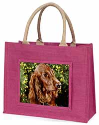 Irish Red Setter Dog Large Pink Jute Shopping Bag