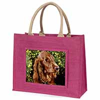 Irish Red Setter Dog Large Pink Jute Shopping Bag
