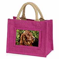 Irish Red Setter Dog Little Girls Small Pink Jute Shopping Bag