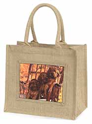 Irish Red Setter Puppy Dogs Natural/Beige Jute Large Shopping Bag