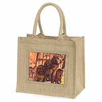 Irish Red Setter Puppy Dogs Natural/Beige Jute Large Shopping Bag