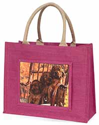 Irish Red Setter Puppy Dogs Large Pink Jute Shopping Bag