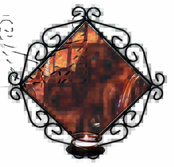 Irish Red Setter Puppy Dogs Wrought Iron Wall Art Candle Holder