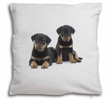 Rottweiler Puppies Soft White Velvet Feel Scatter Cushion