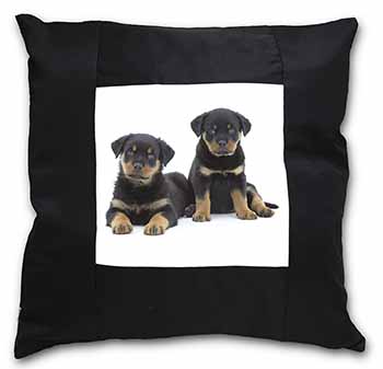 Rottweiler Puppies Black Satin Feel Scatter Cushion