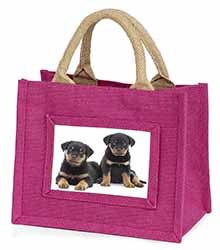 Rottweiler Puppies Little Girls Small Pink Jute Shopping Bag