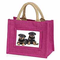 Rottweiler Puppies Little Girls Small Pink Jute Shopping Bag