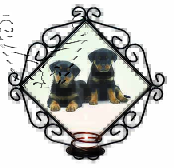 Rottweiler Puppies Wrought Iron Wall Art Candle Holder
