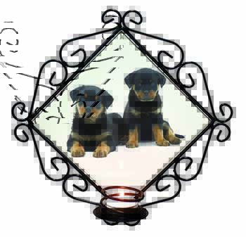 Rottweiler Puppies Wrought Iron Wall Art Candle Holder