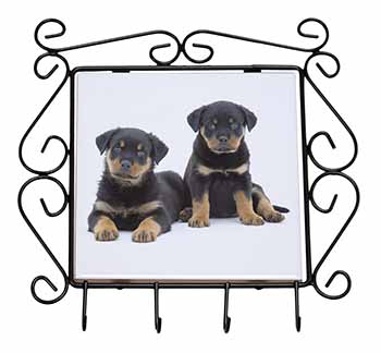 Rottweiler Puppies Wrought Iron Key Holder Hooks