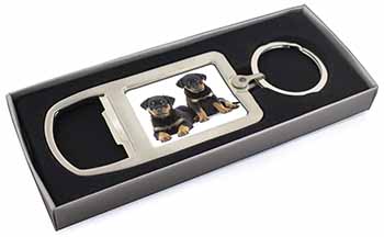Rottweiler Puppies Chrome Metal Bottle Opener Keyring in Box