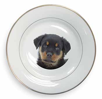 Rottweiler Puppies Gold Rim Plate Printed Full Colour in Gift Box