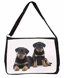 Rottweiler Puppies Large Black Laptop Shoulder Bag School/College