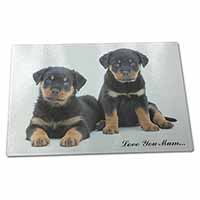 Large Glass Cutting Chopping Board Rottweiler Puppies 