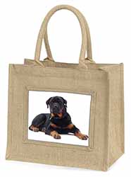 Rottweiler Dog Natural/Beige Jute Large Shopping Bag