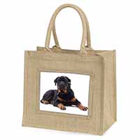 Rottweiler Dog Natural/Beige Jute Large Shopping Bag