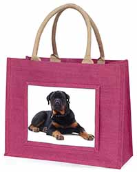 Rottweiler Dog Large Pink Jute Shopping Bag