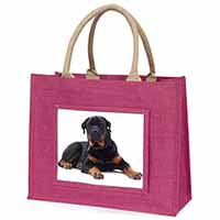 Rottweiler Dog Large Pink Jute Shopping Bag