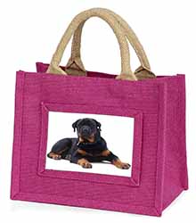 Rottweiler Dog Little Girls Small Pink Jute Shopping Bag