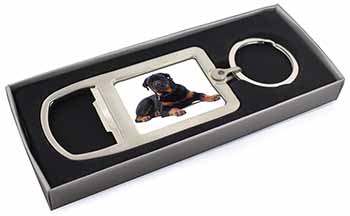 Rottweiler Dog Chrome Metal Bottle Opener Keyring in Box