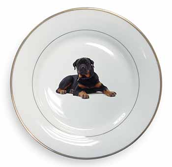 Rottweiler Dog Gold Rim Plate Printed Full Colour in Gift Box