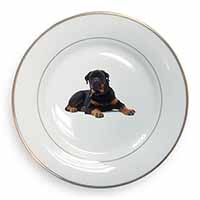 Rottweiler Dog Gold Rim Plate Printed Full Colour in Gift Box