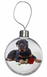 Rottweiler Dog with a Red Rose Christmas Bauble