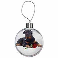 Rottweiler Dog with a Red Rose Christmas Bauble