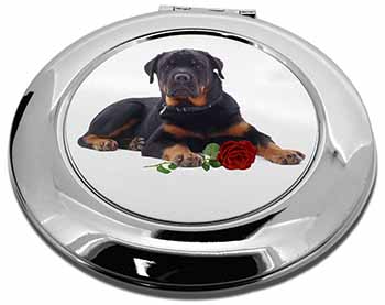 Rottweiler Dog with a Red Rose Make-Up Round Compact Mirror