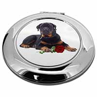 Rottweiler Dog with a Red Rose Make-Up Round Compact Mirror