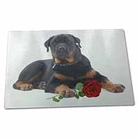 Large Glass Cutting Chopping Board Rottweiler Dog with a Red Rose