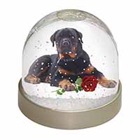 Rottweiler Dog with a Red Rose Snow Globe Photo Waterball