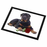 Rottweiler Dog with a Red Rose Black Rim High Quality Glass Placemat