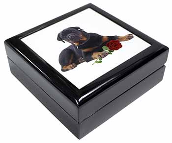 Rottweiler Dog with a Red Rose Keepsake/Jewellery Box