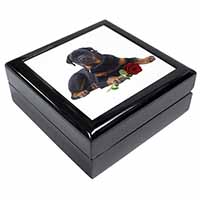 Rottweiler Dog with a Red Rose Keepsake/Jewellery Box