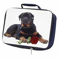 Rottweiler Dog with a Red Rose Navy Insulated School Lunch Box/Picnic Bag