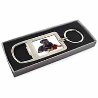 Rottweiler Dog with a Red Rose Chrome Metal Bottle Opener Keyring in Box