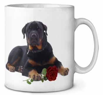 Rottweiler Dog with a Red Rose Ceramic 10oz Coffee Mug/Tea Cup